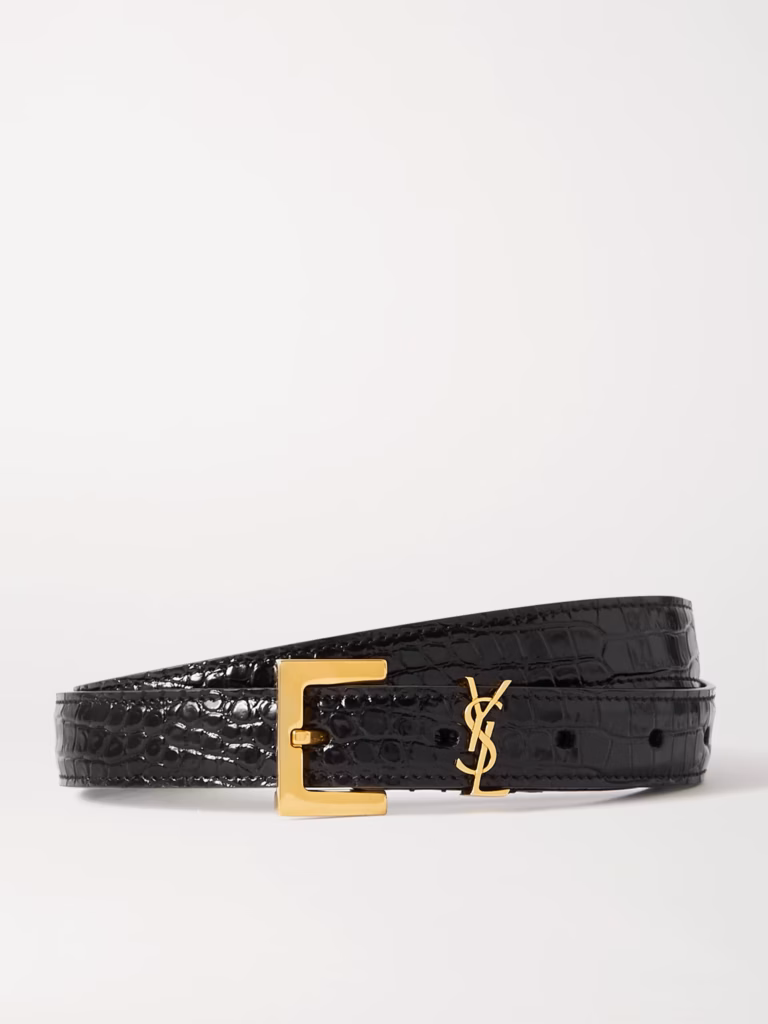 Cassandre embellished croc-effect leather belt, Saint Laurent